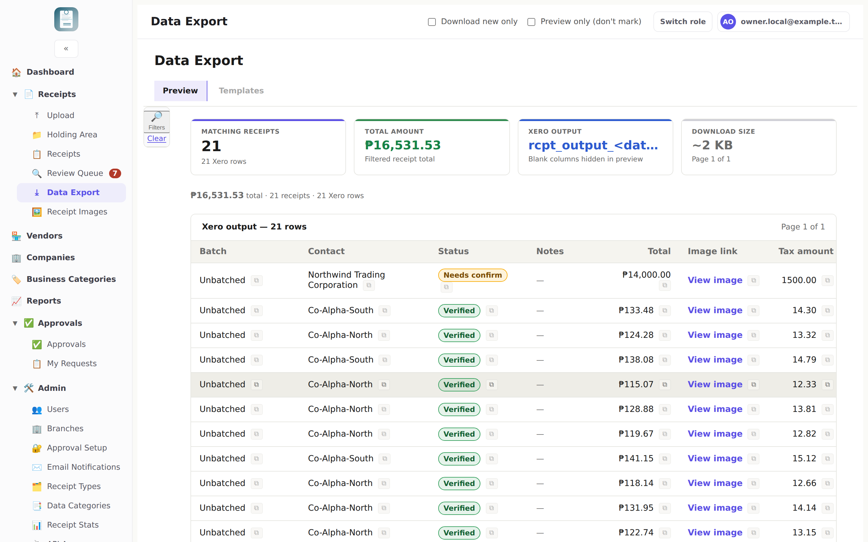 ReceiptBot — Data Export