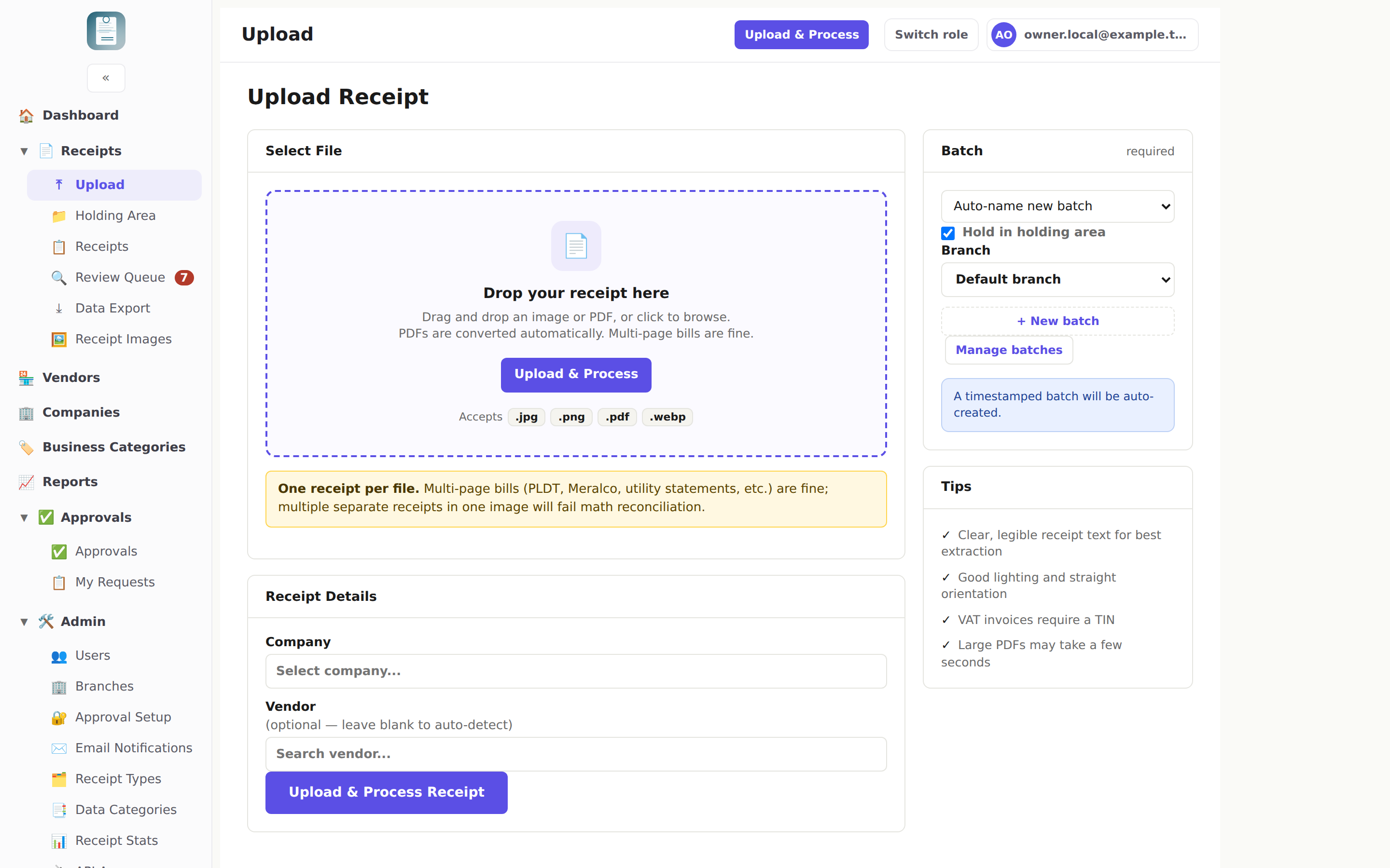 ReceiptBot — Upload